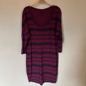 Gramicci Dress Hemp Organic Cotton 3/4 Sleeve L‎ Purple Pink Striped Scoop Neck